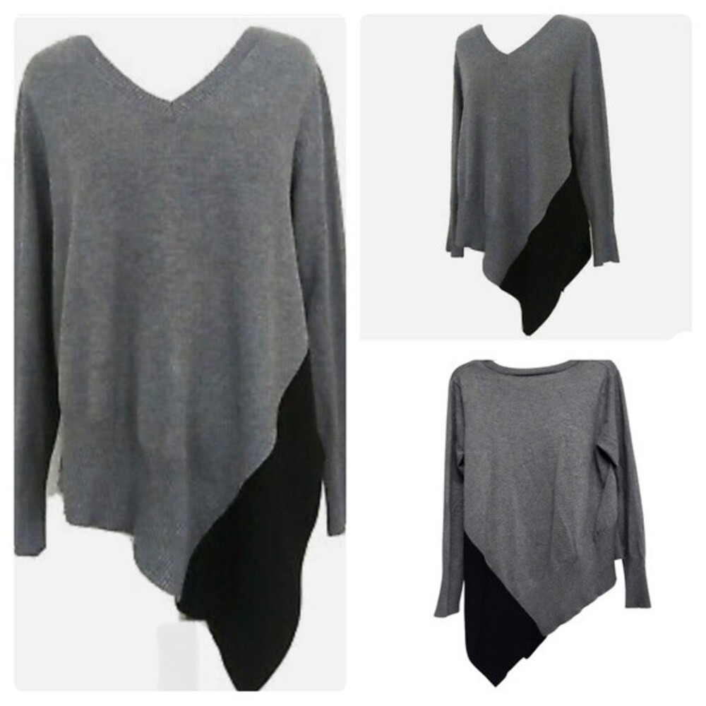 89th and Madison gray and black color block asymmetrical sweater top size medium